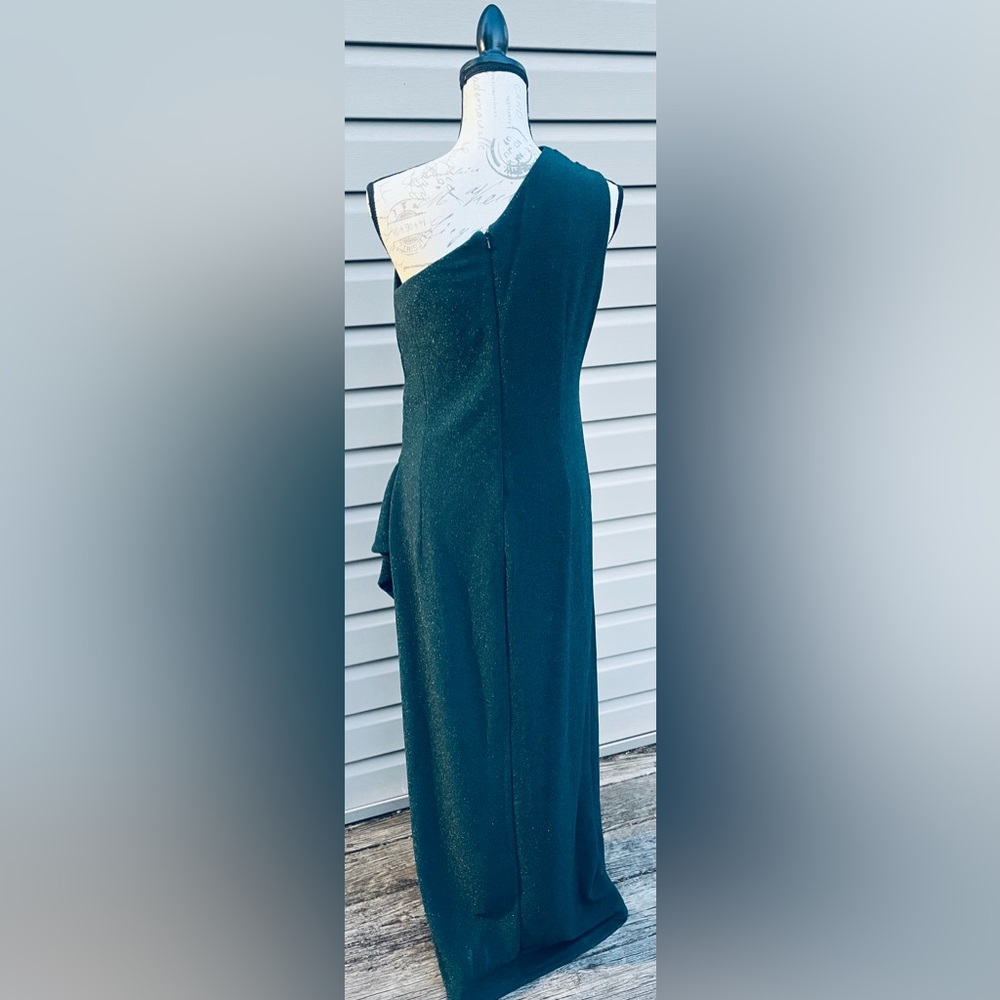 Xscape One-Shoulder Teal Sparkle Maxi Dress - Picture 4 of 8